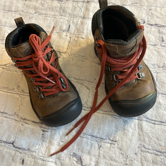 KEEN PYRENEES HIKING BOOTS BROWN SYRUP ORANGE LACES WATERPROOF LEATHER SIZE 11 - Picture 5 of 8